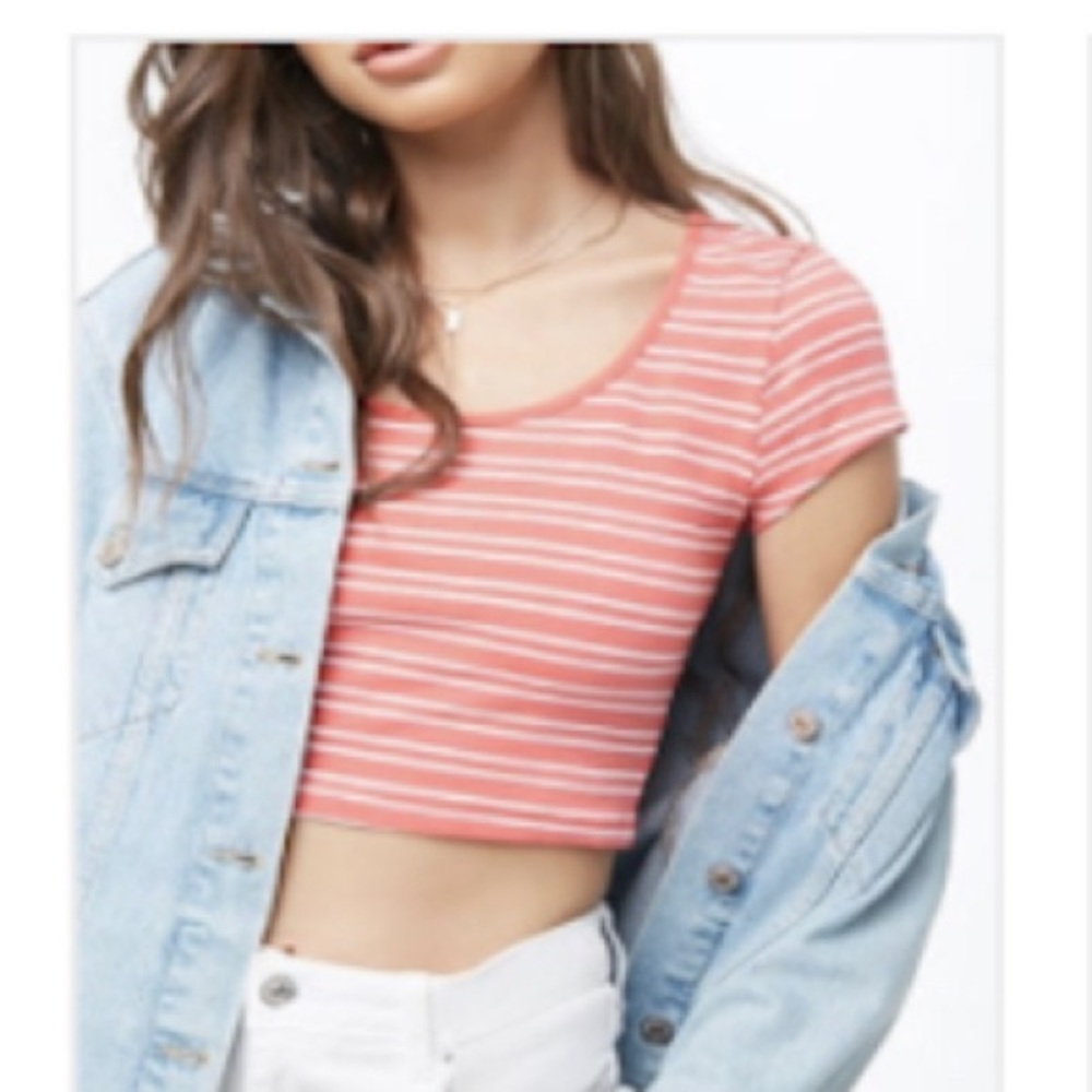 L | Coral Stripe Crop Top